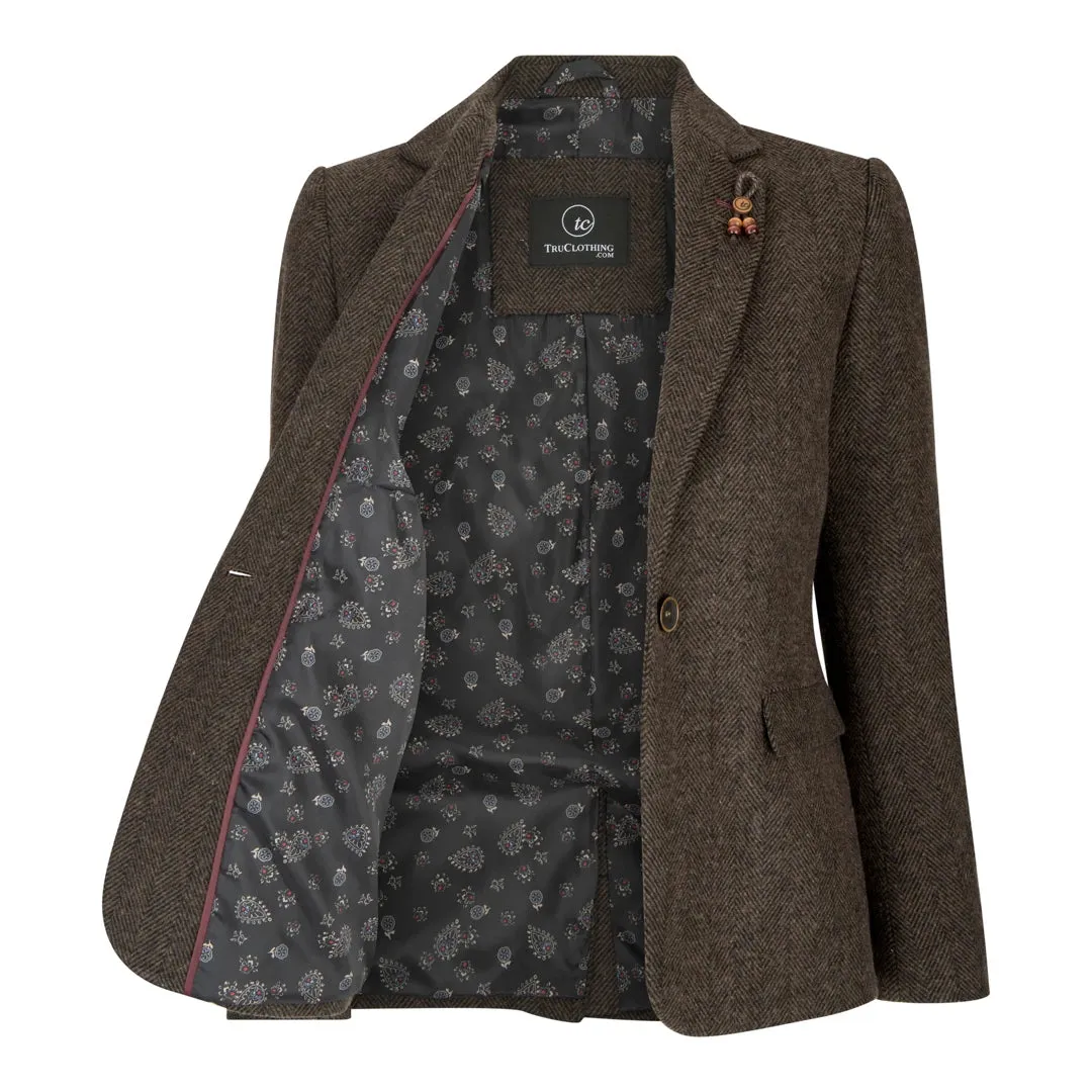 wsn04 - Women's Brown Tweed Blazer Waistcoat & Trouser Classic Suit sold by Tru Clothing product image thumbnail 3