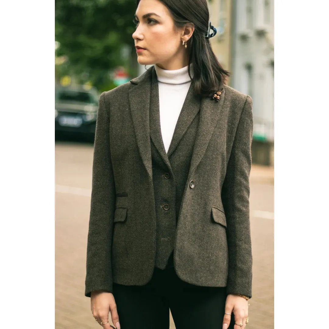 wsn04 - Women's Brown Tweed Blazer Waistcoat & Trouser Classic Suit sold by Tru Clothing product image thumbnail 2