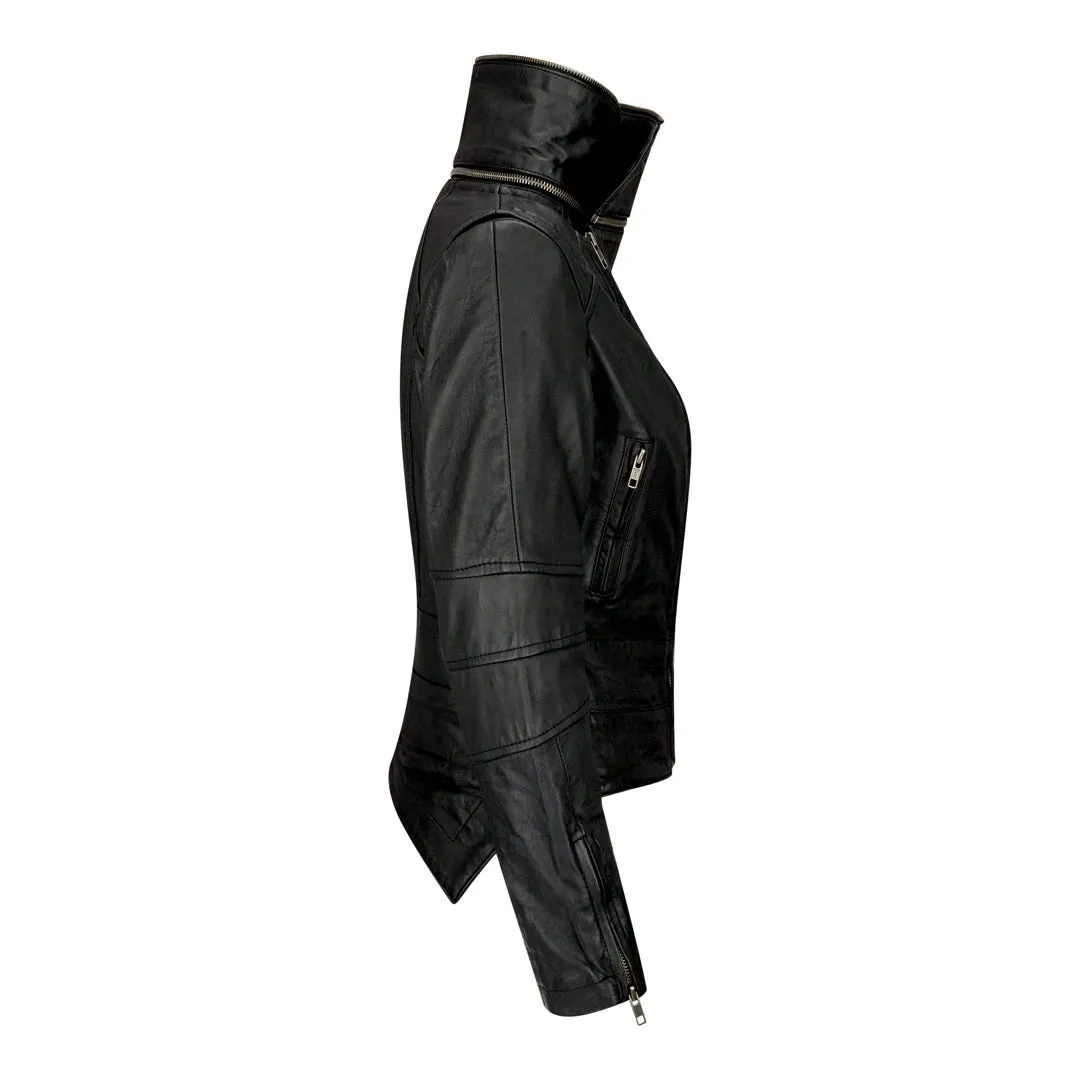 Women's Girls Leather High Collar Jacket sold by Tru Clothing product image thumbnail 2