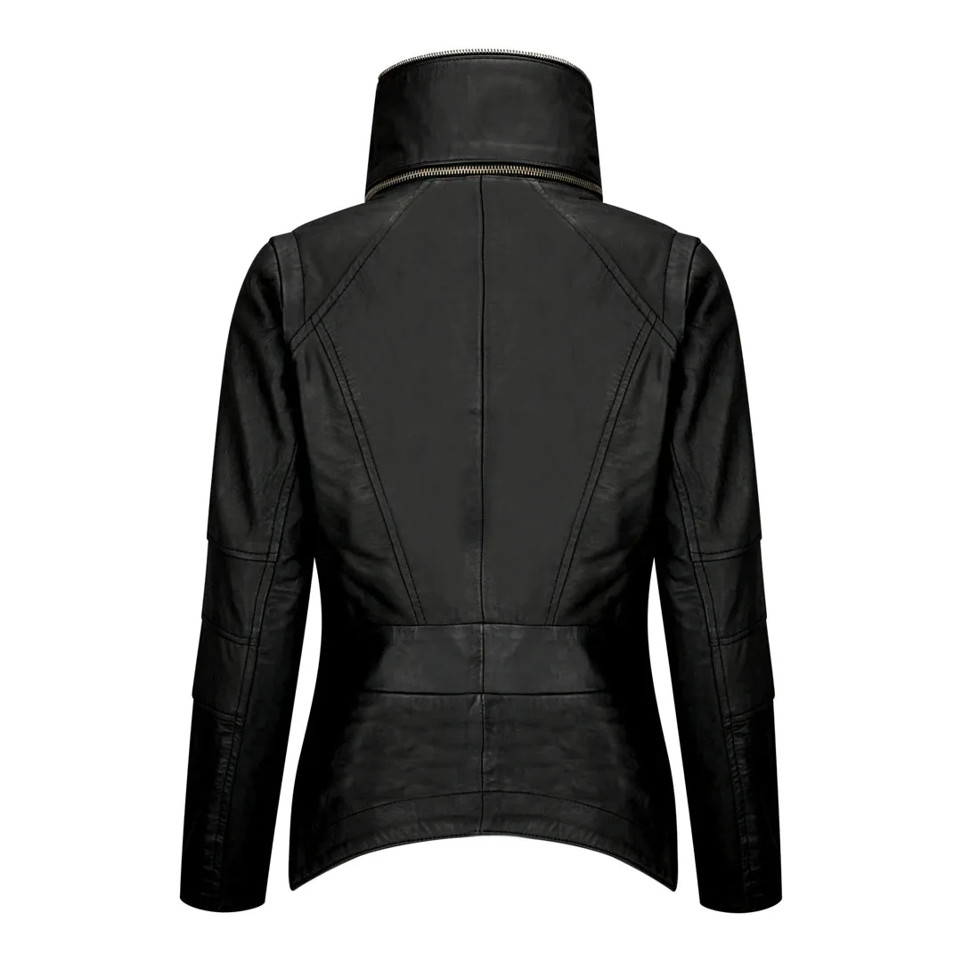 Women's Girls Leather High Collar Jacket sold by Tru Clothing product image thumbnail 4