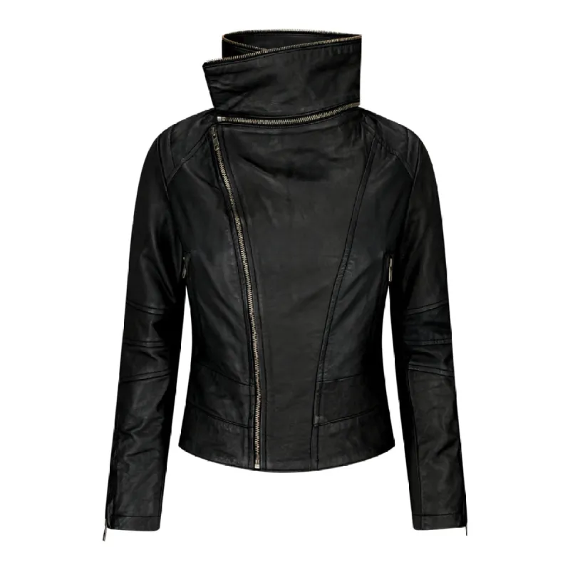 Women's Girls Leather High Collar Jacket sold by Tru Clothing
