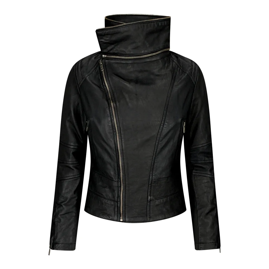 Women's Girls Leather High Collar Jacket sold by Tru Clothing
