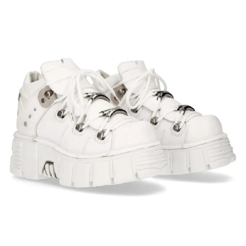 NEW ROCK 106N-S8 Metallic White Leather Boots made by Newrock