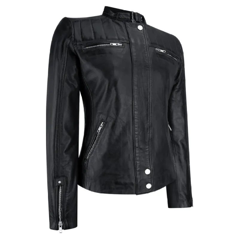 Infinity Brando Women's Timber Brown Classic Biker Leather Jacket sold by Tru Clothing