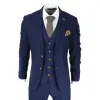 Mayfair - Men's Navy 3 piece Suit Brown Trim Classic Birdseye Wedding Grooms sold by Tru Clothing