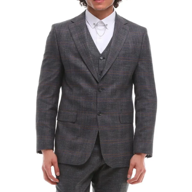 BR23-K11 - Men's 3 Piece Suit Grey Brown Check Wedding Prom Races sold by Tru Clothing
