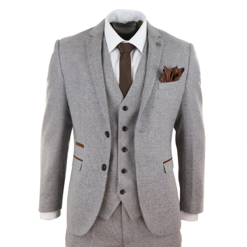 Ralph - Men's Boys 3 Piece Suit Cream Beige Tweed Check 1920s sold by Tru Clothing