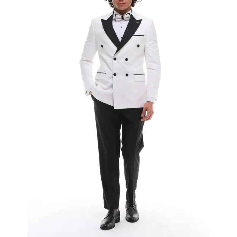 SDW2302 - Men's Double Breasted Dinner Suit Wedding Tuxedo Black Tie White Black Classic sold by Tru Clothing