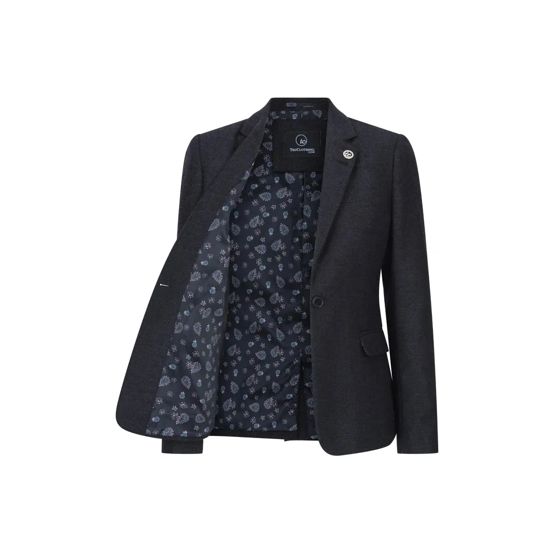 Women Black Blazer Waistcoat Tweed Herringbone Wool Classic 1920s sold by Tru Clothing product image thumbnail 2
