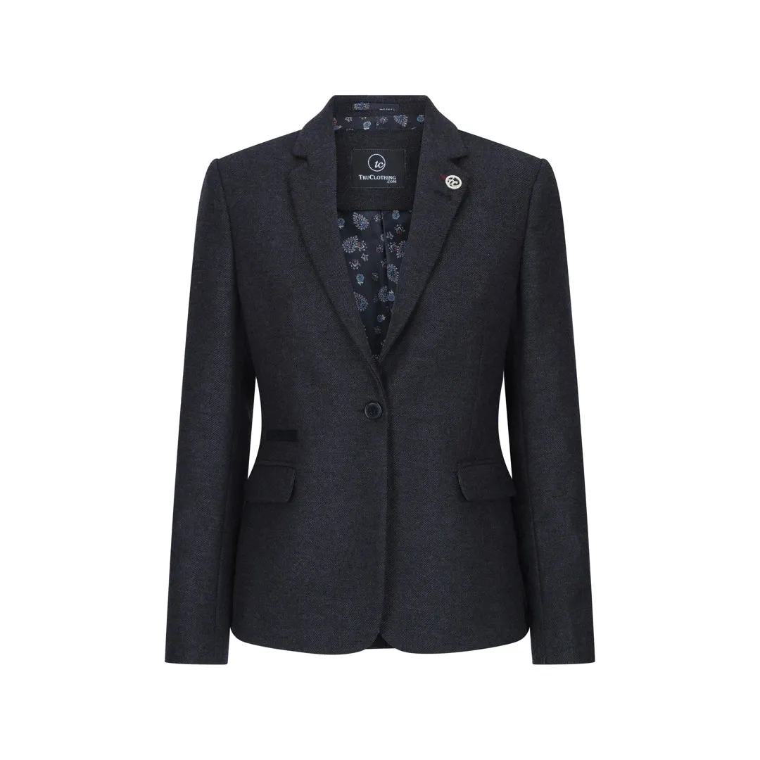 Women Black Blazer Waistcoat Tweed Herringbone Wool Classic 1920s sold by Tru Clothing