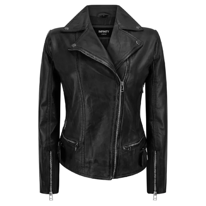 Women's Leather Black Biker Jacket sold by Tru Clothing