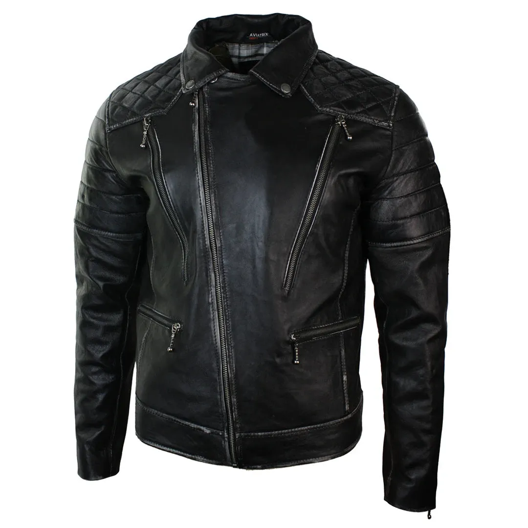 Men's Punk Rock Leather Cross Zip Biker Jacket Effect sold by Tru Clothing product image thumbnail 3