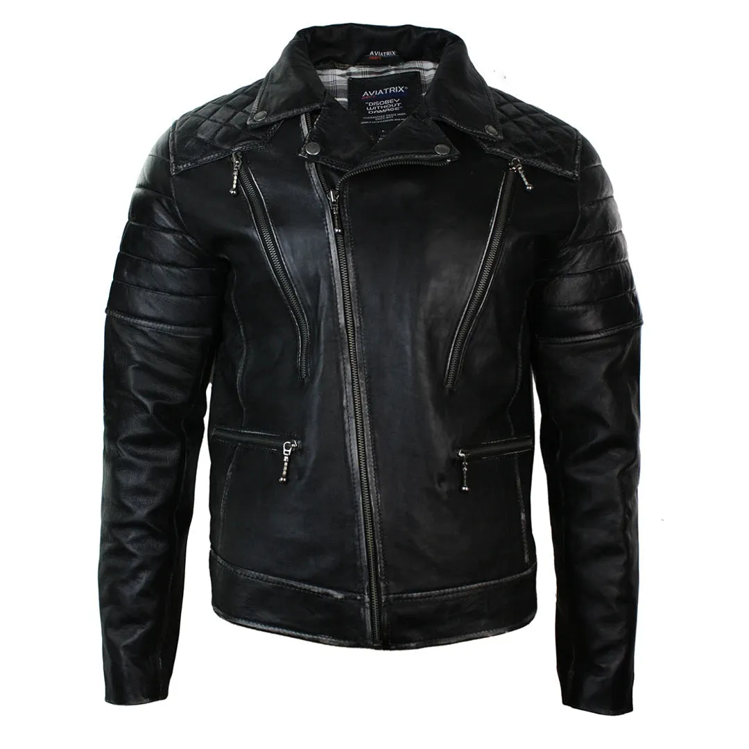 Men's Punk Rock Leather Cross Zip Biker Jacket Effect sold by Tru Clothing