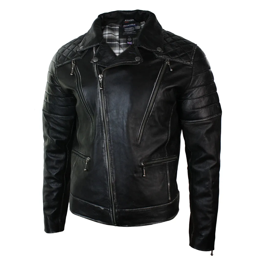 Men's Punk Rock Leather Cross Zip Biker Jacket Effect sold by Tru Clothing product image thumbnail 2