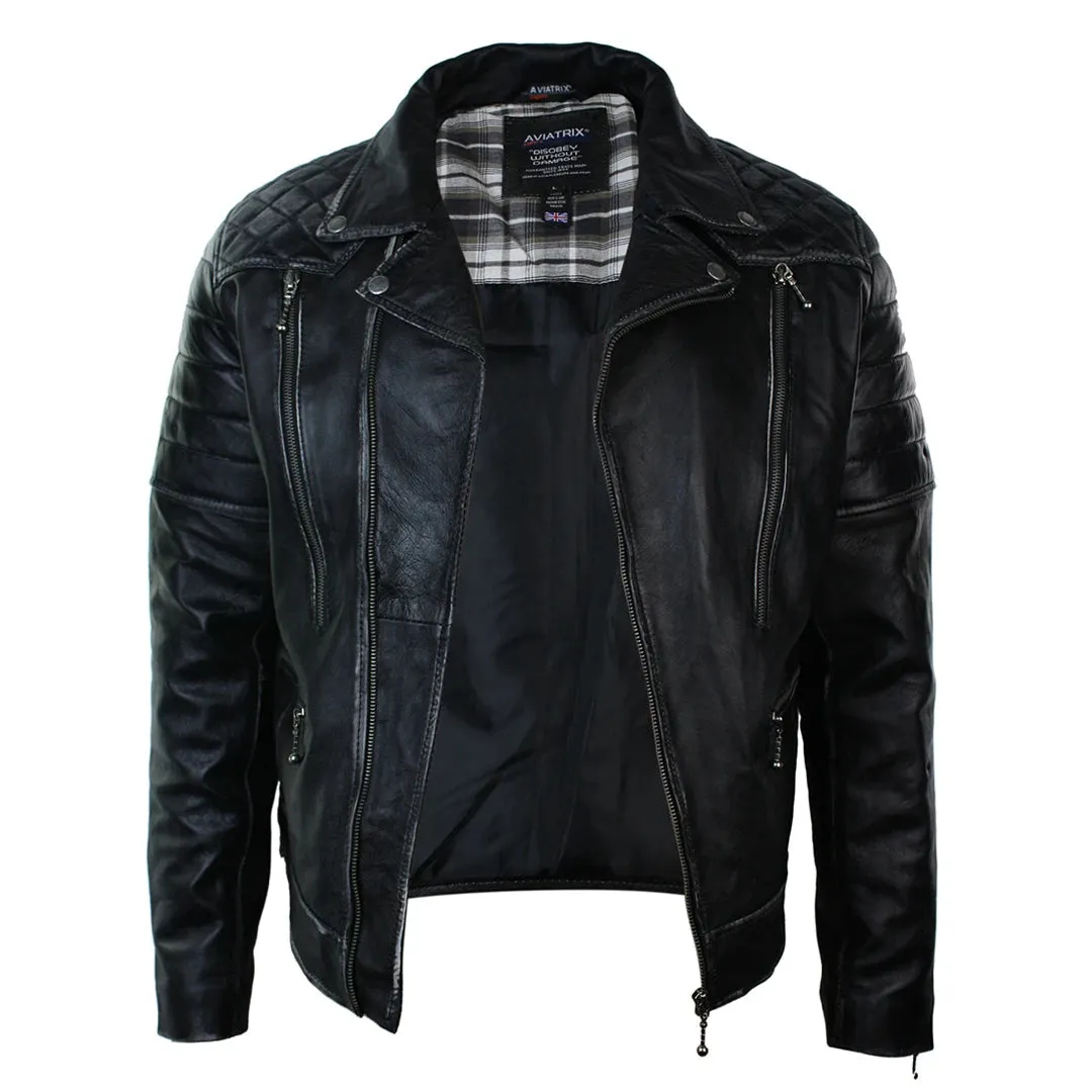 Men's Punk Rock Leather Cross Zip Biker Jacket Effect sold by Tru Clothing product image thumbnail 4