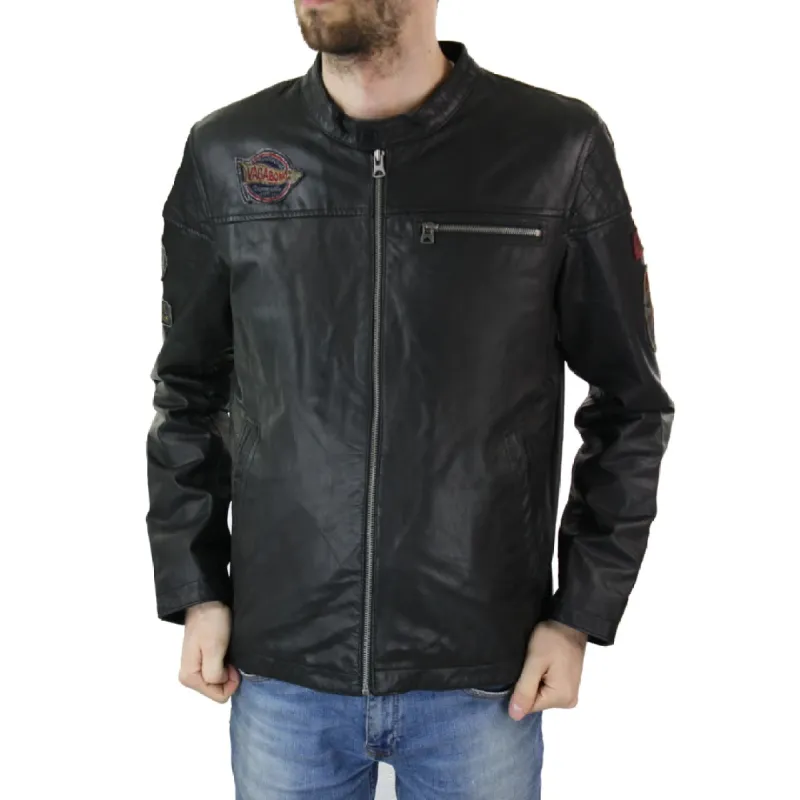 Men's Black Leather Biker Jacket Badges sold by Tru Clothing