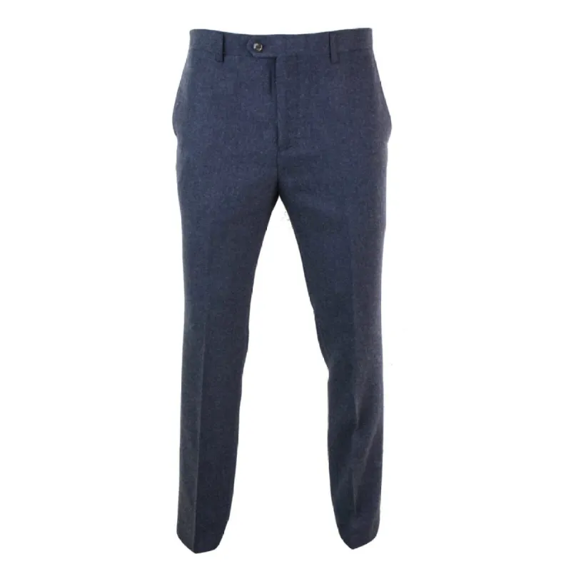 Martez - Men's Herringbone Tweed Trousers Blue Brown sold by Tru Clothing