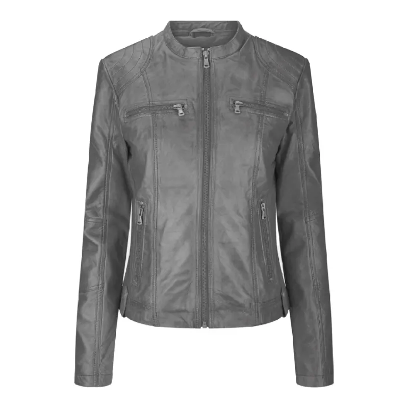 Women's Leather Jacket Short Fitted With Chinese Collar sold by Tru Clothing