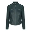 Women's Leather Fitted Biker Short Olive Green Jacket sold by Tru Clothing