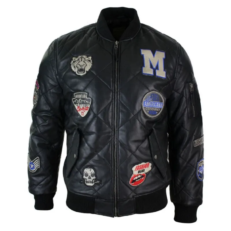 Men's Leather Quilted Puffer Varsity Baseball Bomber Letterman Jacket sold by Tru Clothing