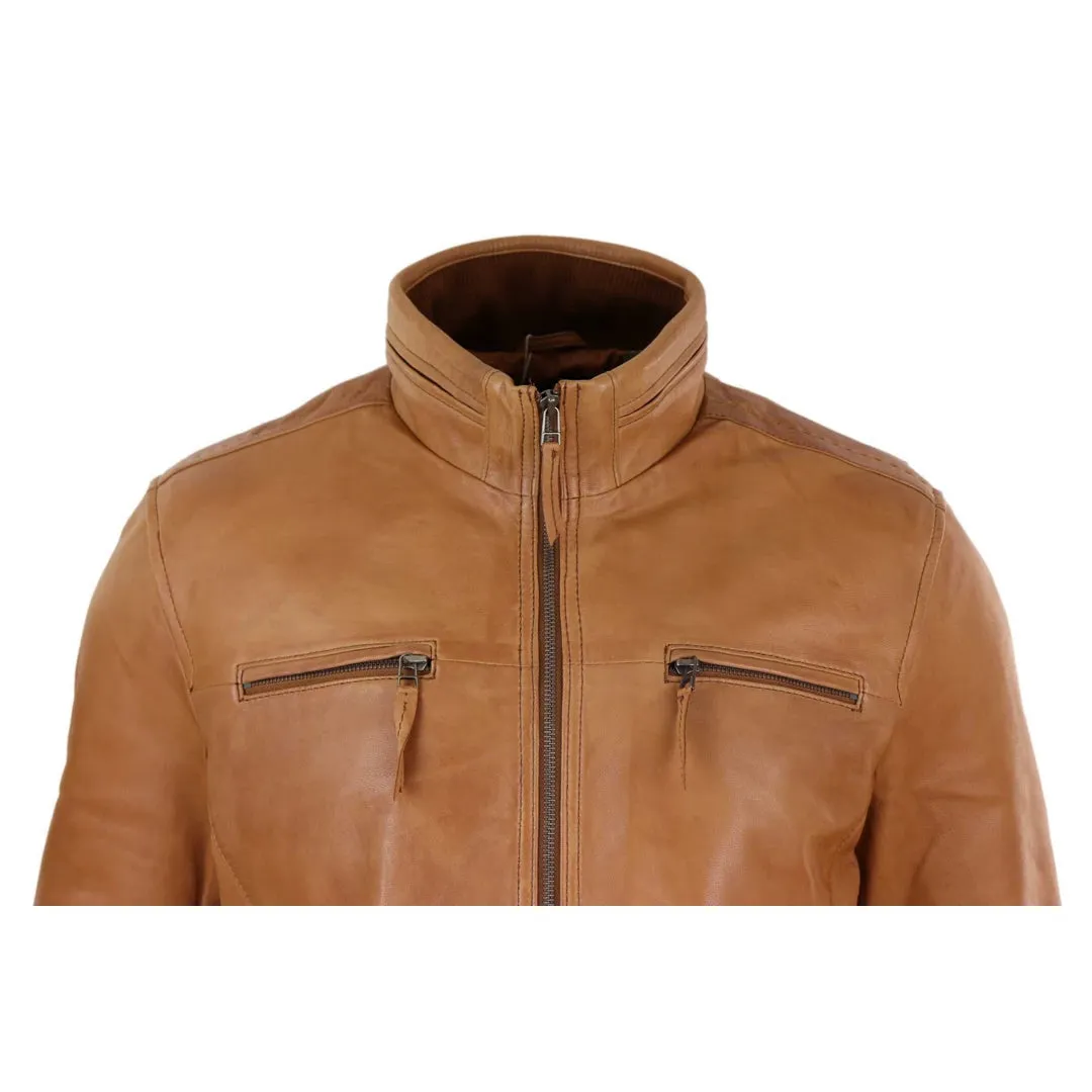 Men's Leather Jacket Zipped Biker High Collar sold by Tru Clothing product image thumbnail 4