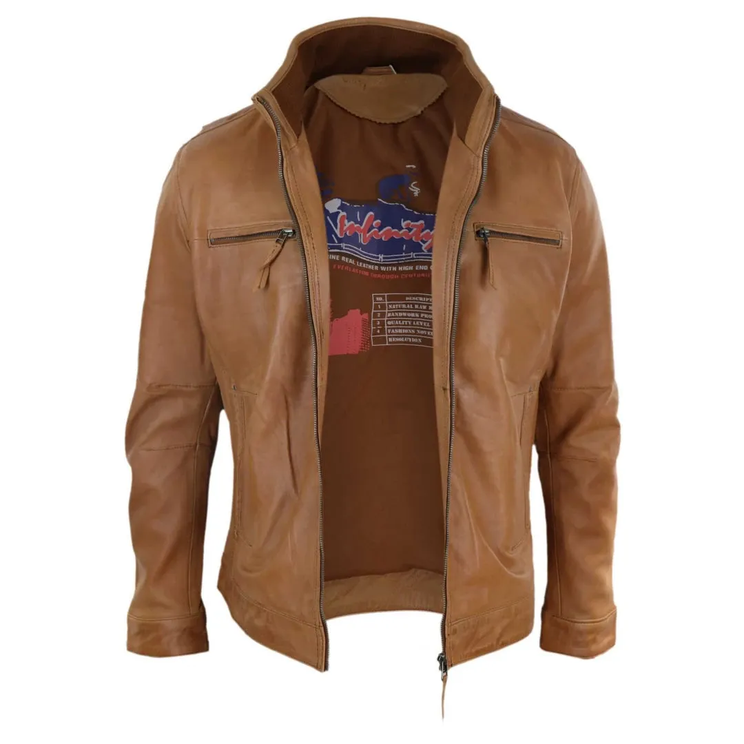 Men's Leather Jacket Zipped Biker High Collar sold by Tru Clothing product image thumbnail 3