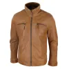 Men's Leather Jacket Zipped Biker High Collar sold by Tru Clothing