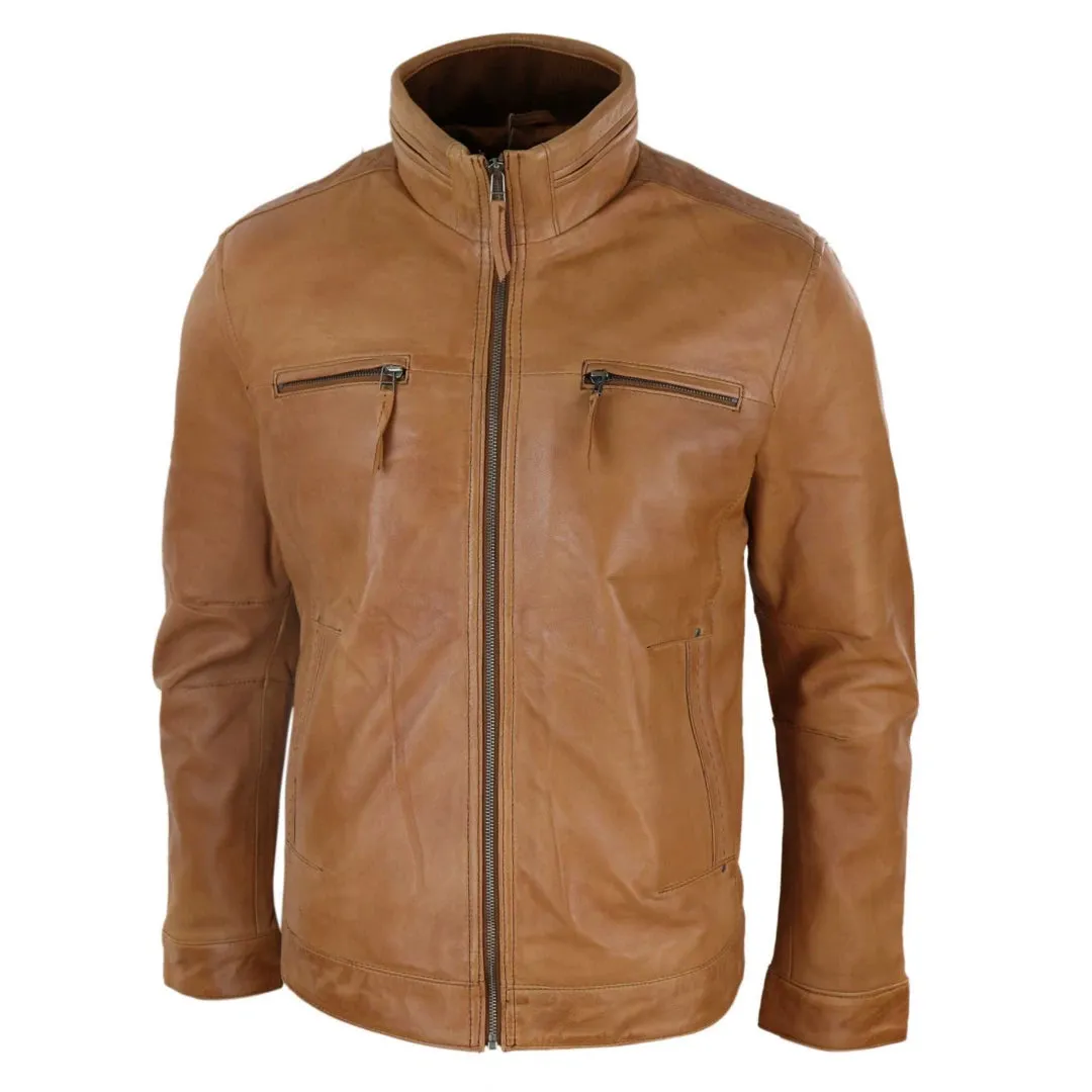 Men's Leather Jacket Zipped Biker High Collar sold by Tru Clothing product image thumbnail 2