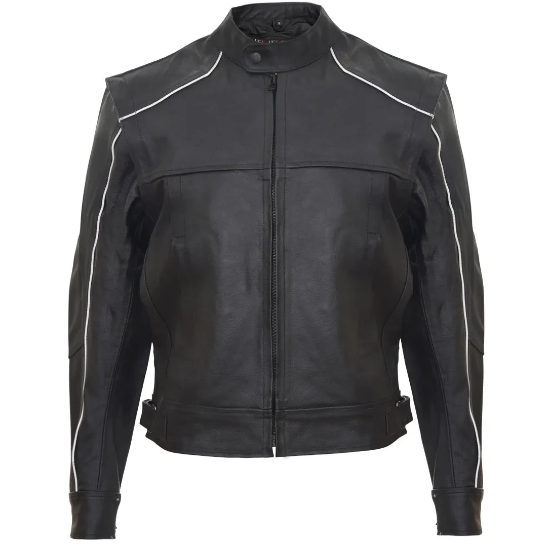 Men's Motorcycle Black Leather Hide Motorbike Jacket Zipped Nehru sold by Tru Clothing