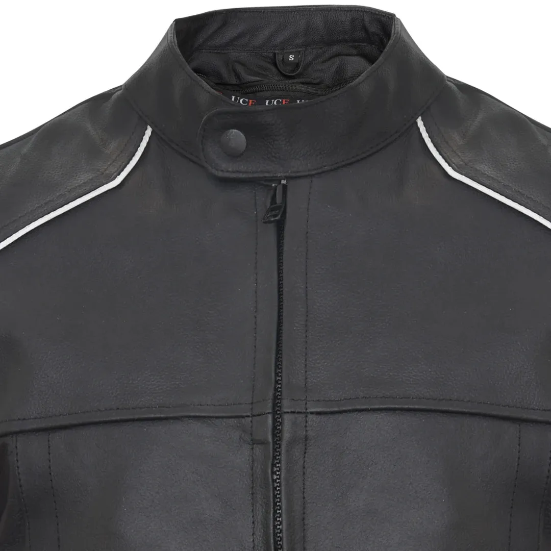 Men's Motorcycle Black Leather Hide Motorbike Jacket Zipped Nehru sold by Tru Clothing product image thumbnail 3