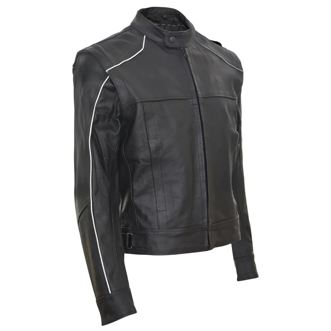 Men's Motorcycle Black Leather Hide Motorbike Jacket Zipped Nehru sold by Tru Clothing product image thumbnail 2
