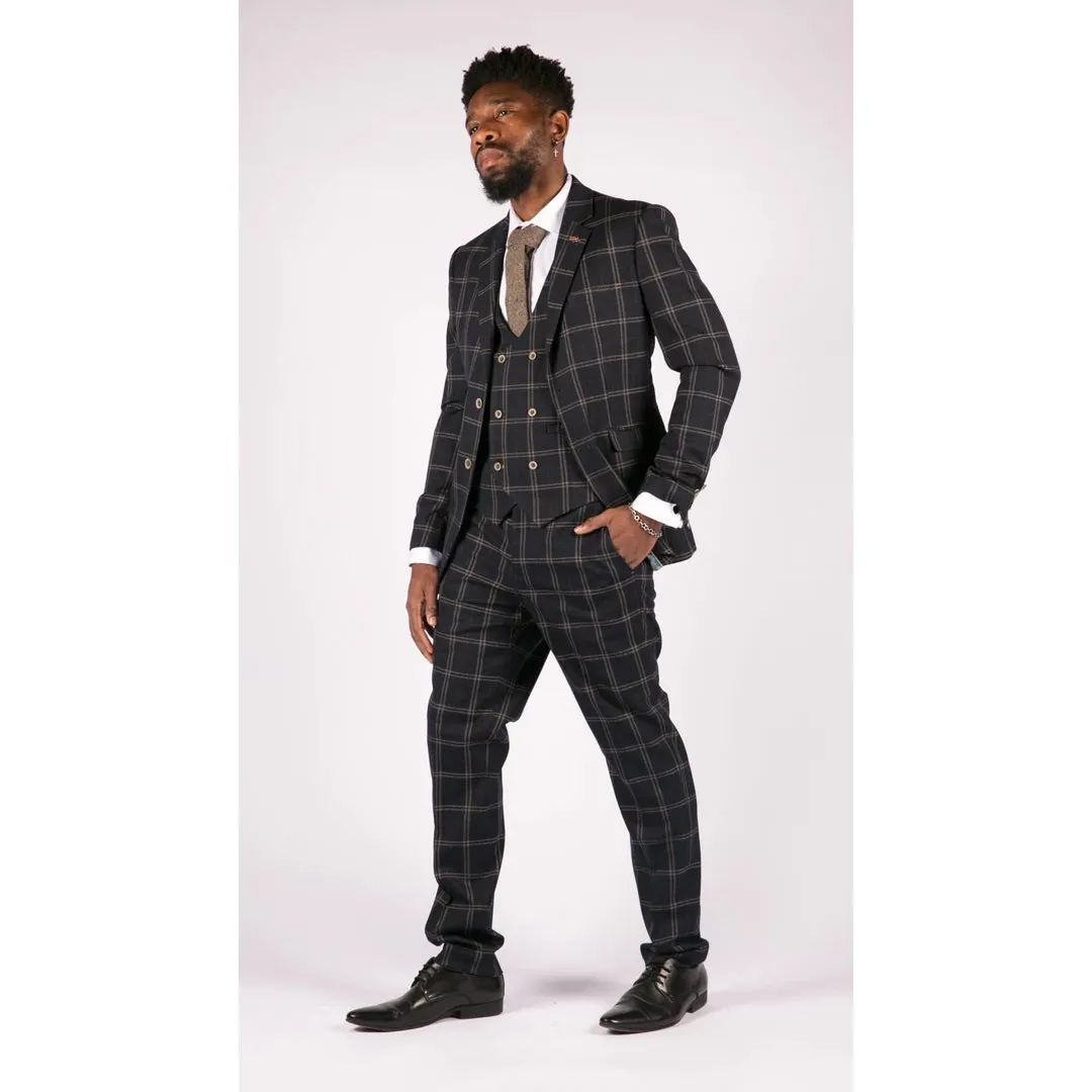 Hardy - Men's Navy Blue 3 Piece Suit Double Breasted Waistcoat Prince Of Wales Check sold by Tru Clothing product image thumbnail 2