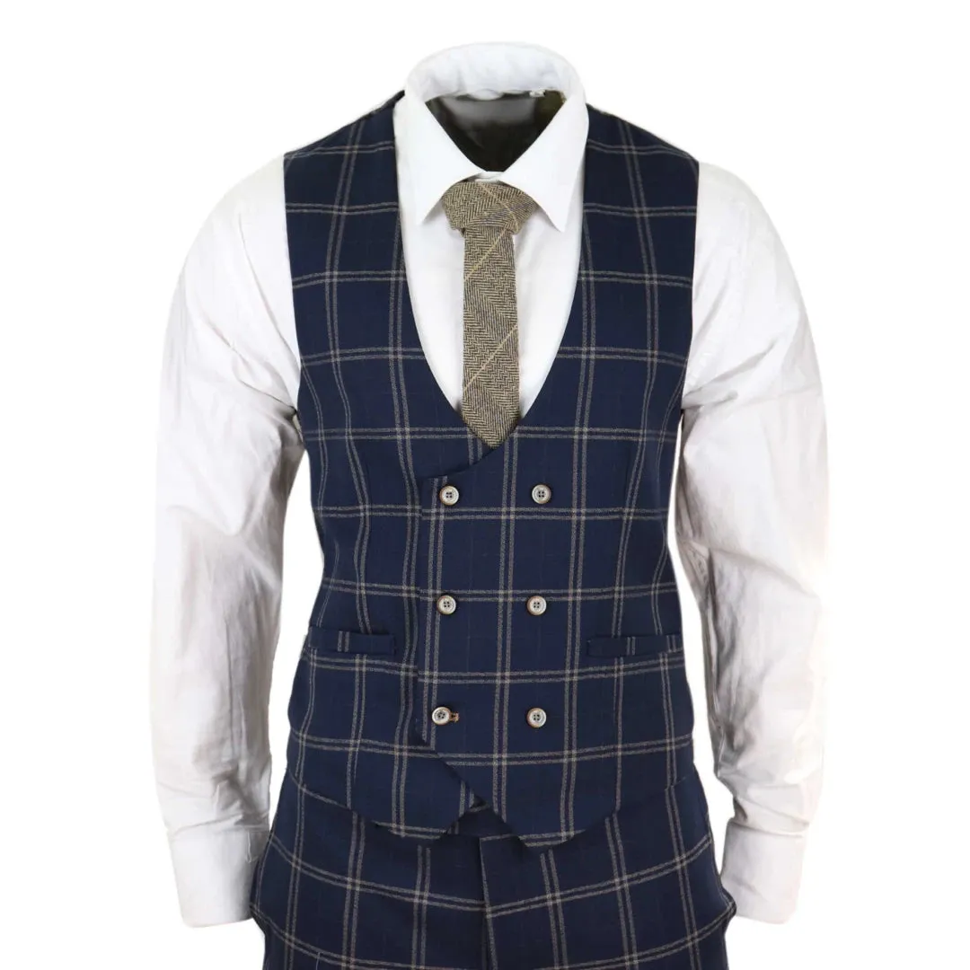 Hardy - Men's Navy Blue 3 Piece Suit Double Breasted Waistcoat Prince Of Wales Check sold by Tru Clothing product image thumbnail 5