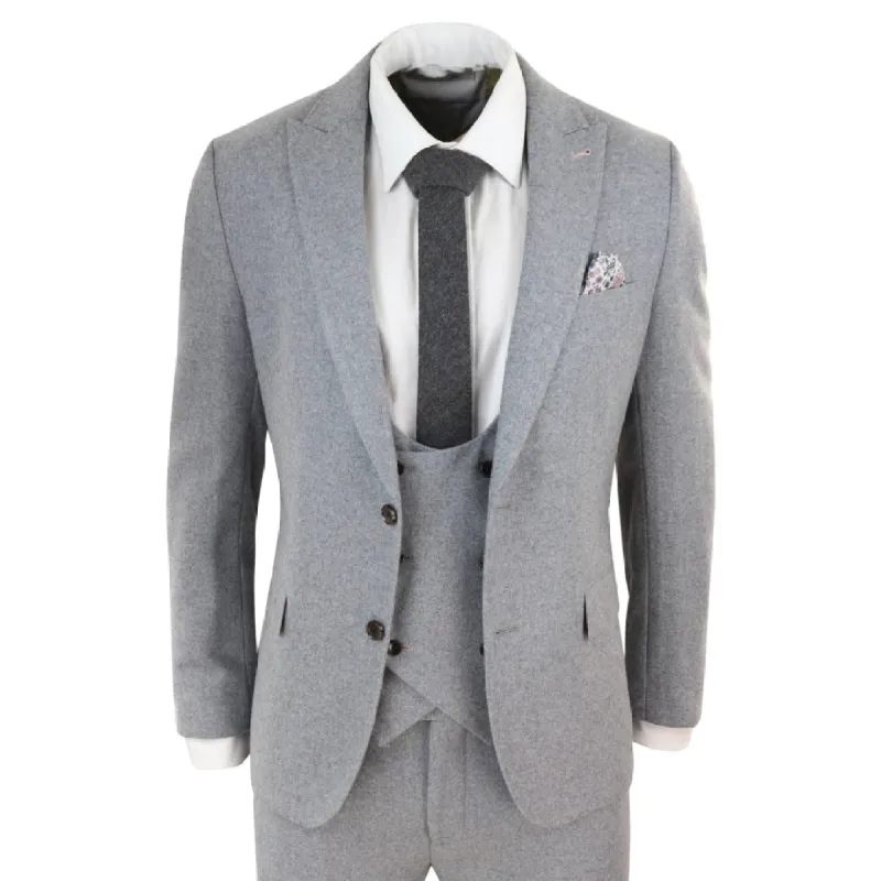 Men Wool 3 Piece Double Breasted Grey Suit sold by Tru Clothing