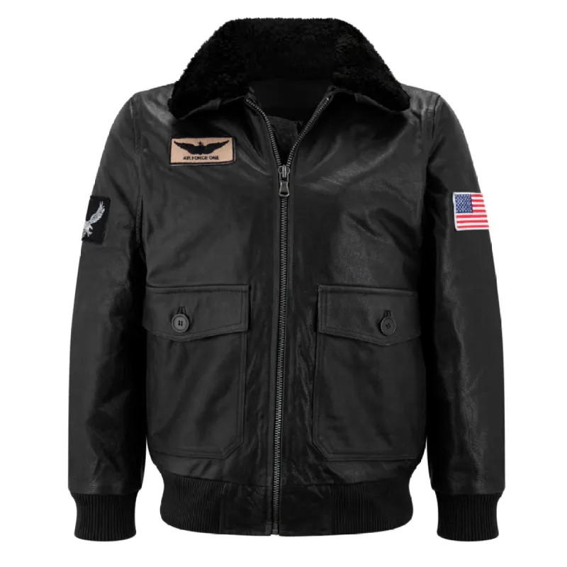 Men's Leather US Aviator Air Force Pilot Bomber Jacket Black Collar sold by Tru Clothing