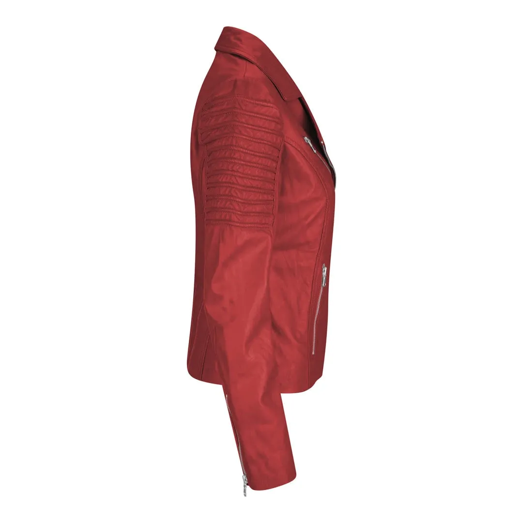 Women's Leather Red Biker Jacket sold by Tru Clothing product image thumbnail 2