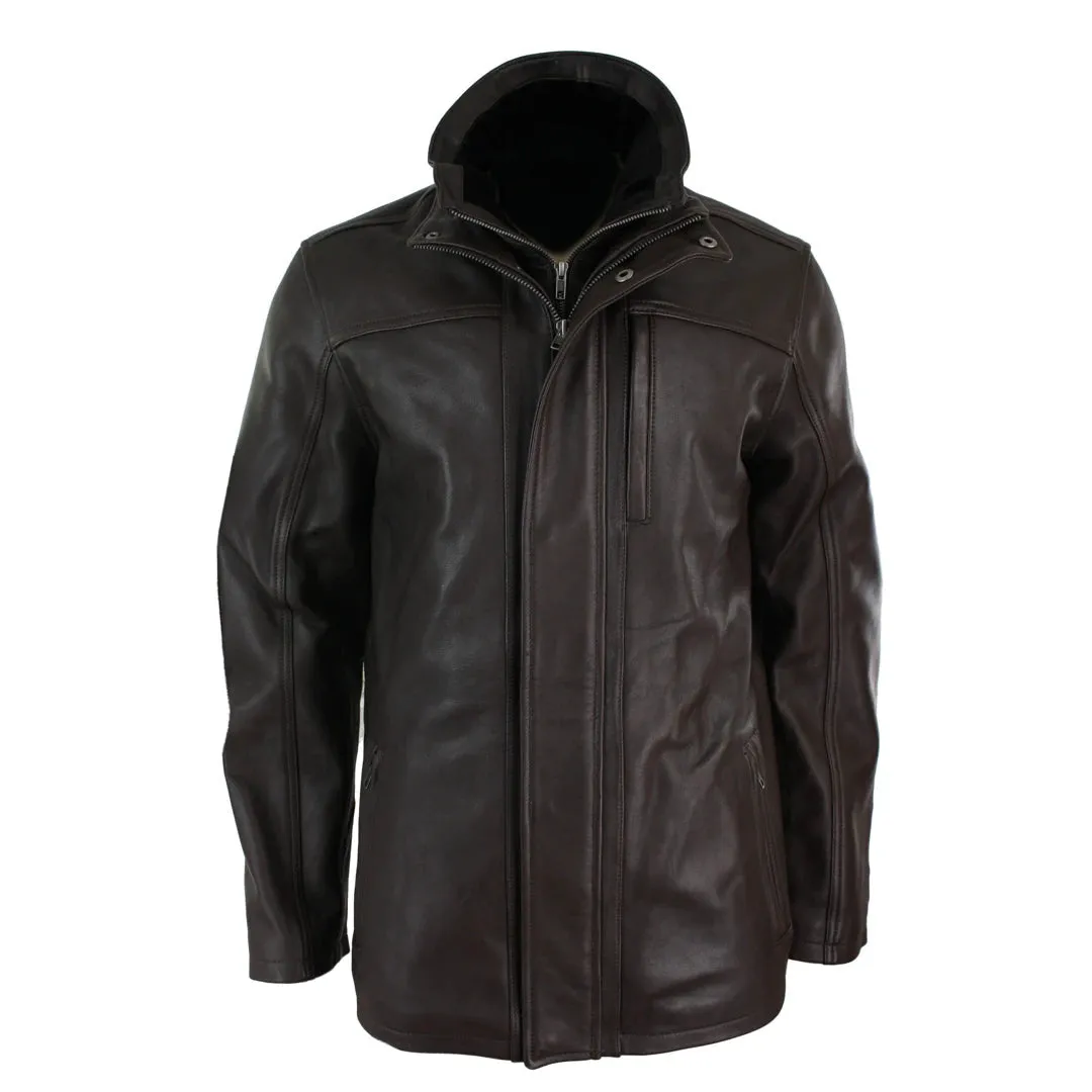 Men's 3/4 Leather Safari Jacket Overcoat Removable Double Zip Black Brown sold by Tru Clothing product image thumbnail 5