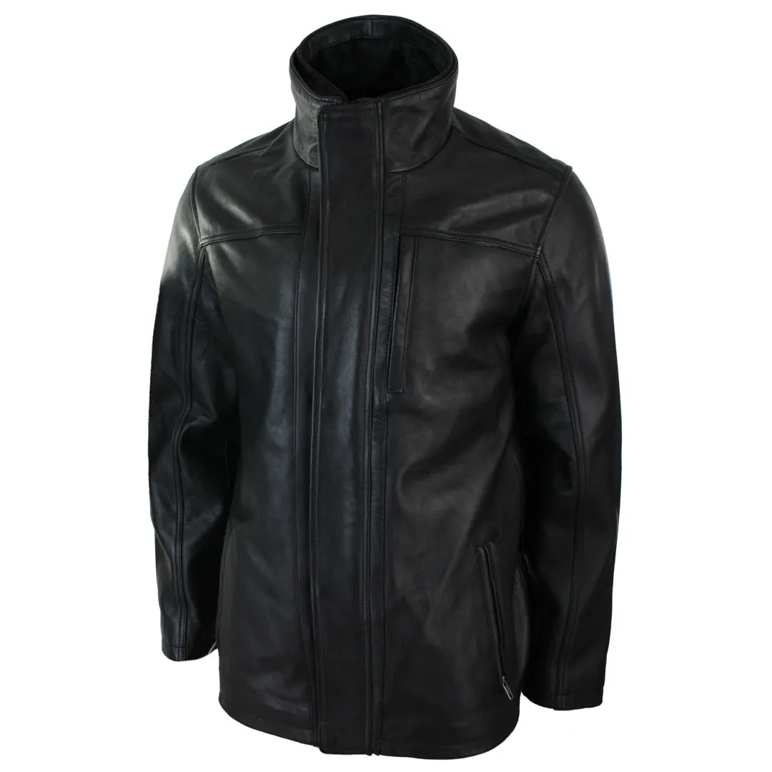 Men's 3/4 Leather Safari Jacket Overcoat Removable Double Zip Black Brown sold by Tru Clothing product image thumbnail 2