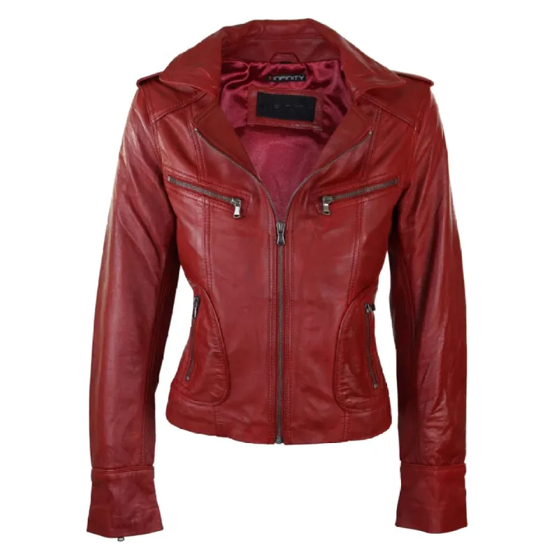 Women's Leather Short Slim Fit Biker Jacket sold by Tru Clothing