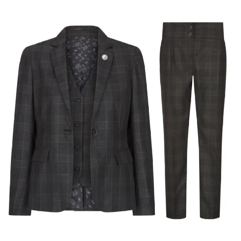 ws-10 - Women's 3 Piece Suit Dark Grey Check Formal Office Work sold by Tru Clothing