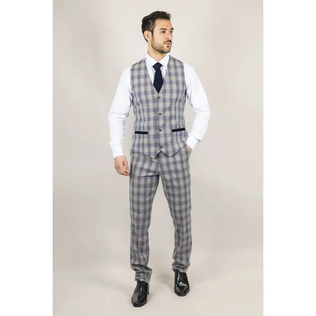 Knight - Men's 3 Piece Grey Blue Checked Suit sold by Tru Clothing product image thumbnail 5