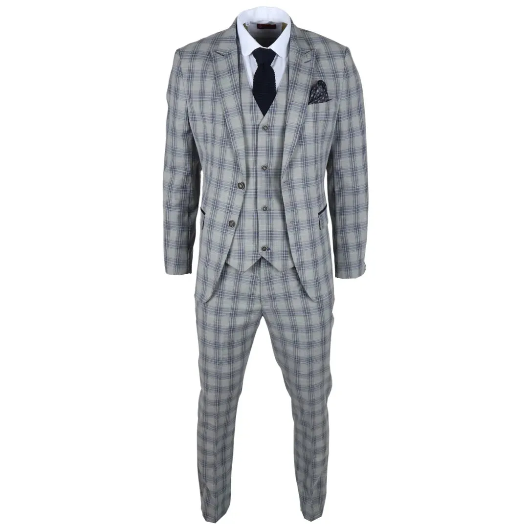 Knight - Men's 3 Piece Grey Blue Checked Suit sold by Tru Clothing product image thumbnail 3