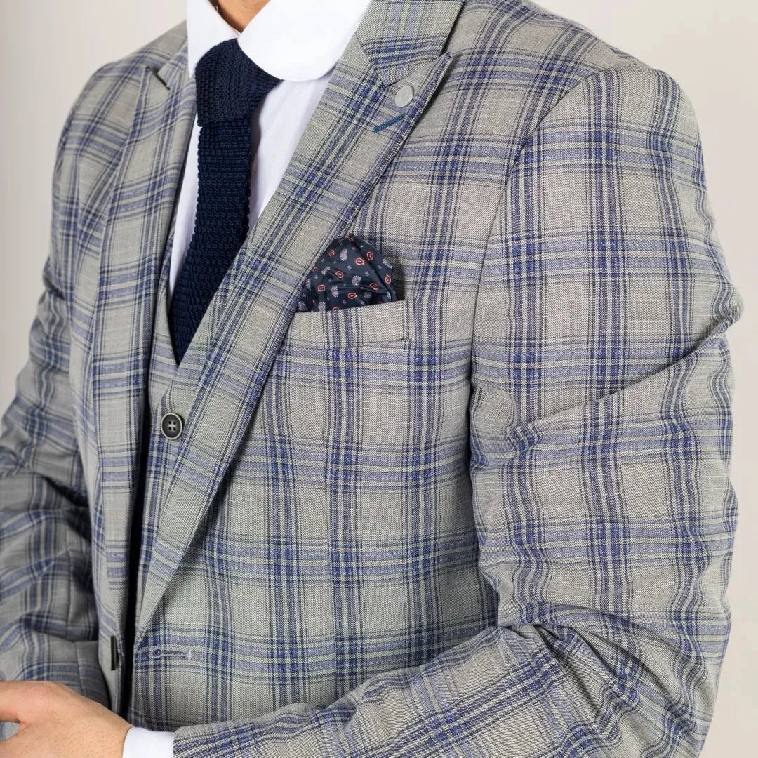 Knight - Men's 3 Piece Grey Blue Checked Suit sold by Tru Clothing product image thumbnail 4