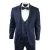 Simon - Men's Marc Darcy Velvet Paisley Blue Fit 3 Piece Suit Tuxedo Wedding sold by Tru Clothing