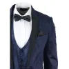 Simon - Men's Marc Darcy Velvet Paisley Blue Fit 3 Piece Suit Tuxedo Wedding sold by Tru Clothing