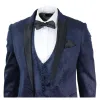 Simon - Men's Marc Darcy Velvet Paisley Blue Fit 3 Piece Suit Tuxedo Wedding sold by Tru Clothing