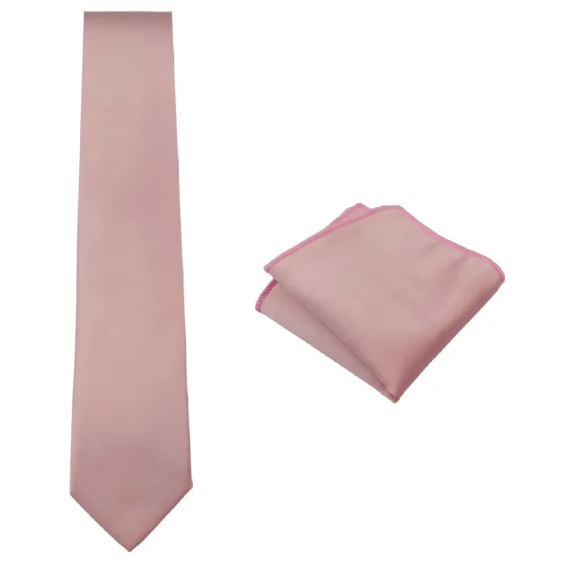 Men's Tie & Hankie Handkerchief Pocket Square Neck Tie Satin Silk Light Dusty Pink Peach sold by Tru Clothing