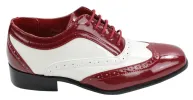 Mens Italian Design Black Red White Design Laced Leather Shiny Patent Shoes sold by Tru Clothing