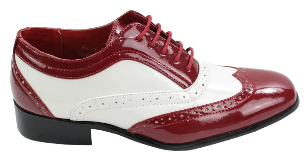 Mens Italian Design Black Red White Design Laced Leather Shiny Patent Shoes sold by Tru Clothing product image thumbnail 4