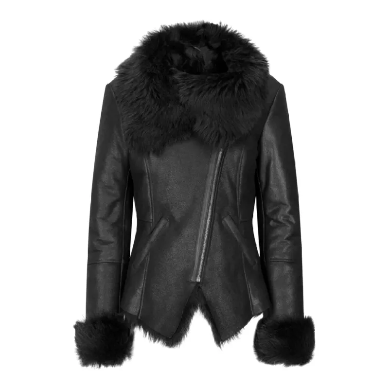 Womens Short Toscana Sheepskin Cross Zip Soft Classic Slim Fit Winter Warm sold by Tru Clothing